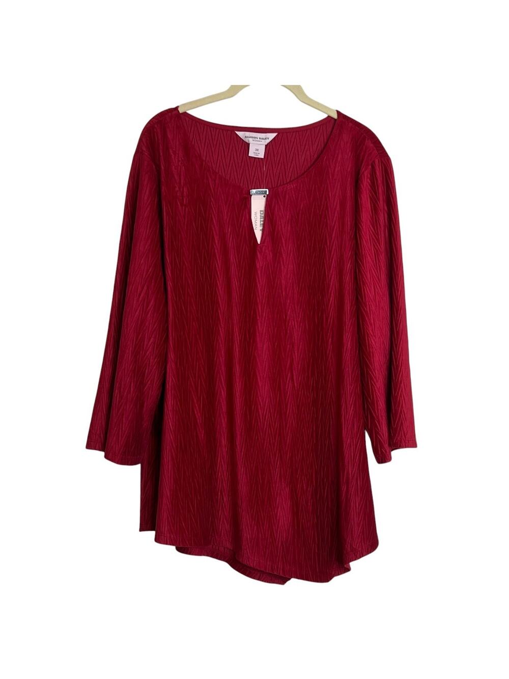 Allison Daley Woman Red Textured Tunic Top 3X Asymmetric Stretch